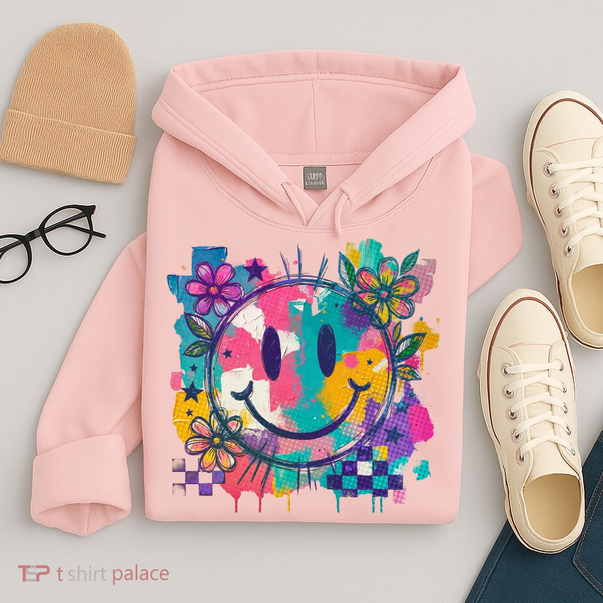 Retro Painted Smiley Emoji Hoodie
