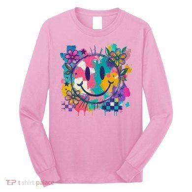 Retro Painted Smiley Emoji Long Sleeve Shirt