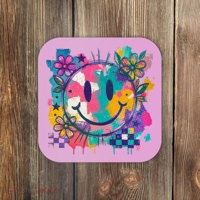 Retro Painted Smiley Emoji Coaster