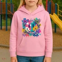 Retro Painted Smiley Emoji Kids Hoodie thumb 3