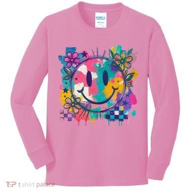 Retro Painted Smiley Emoji Kids Long Sleeve Shirt