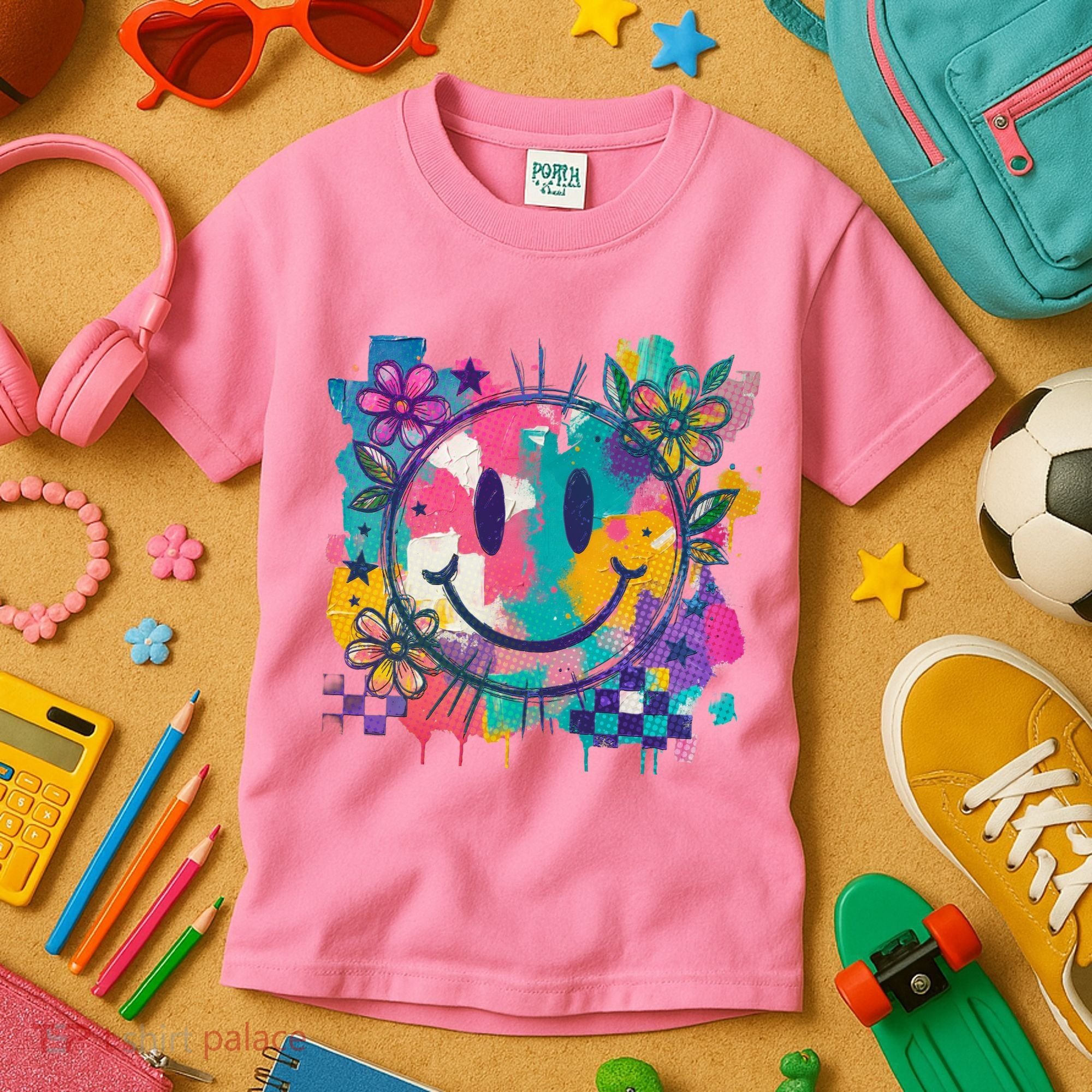 Retro Painted Smiley Emoji Kids T-Shirt