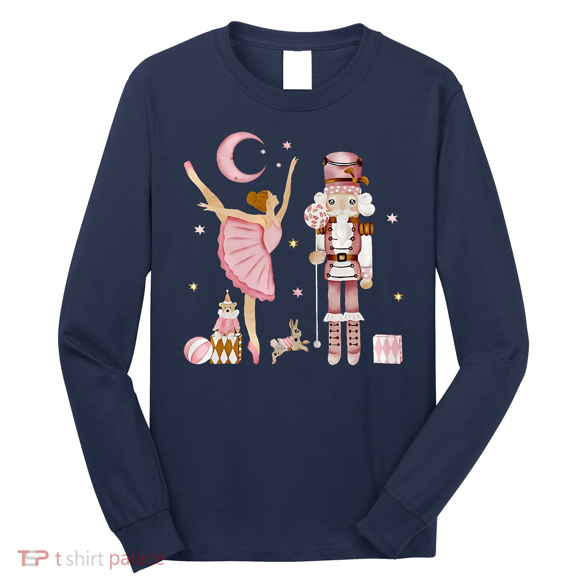 Retro Pink Sugar Plum Fairy Nutcracker Christmas Long Sleeve Shirt