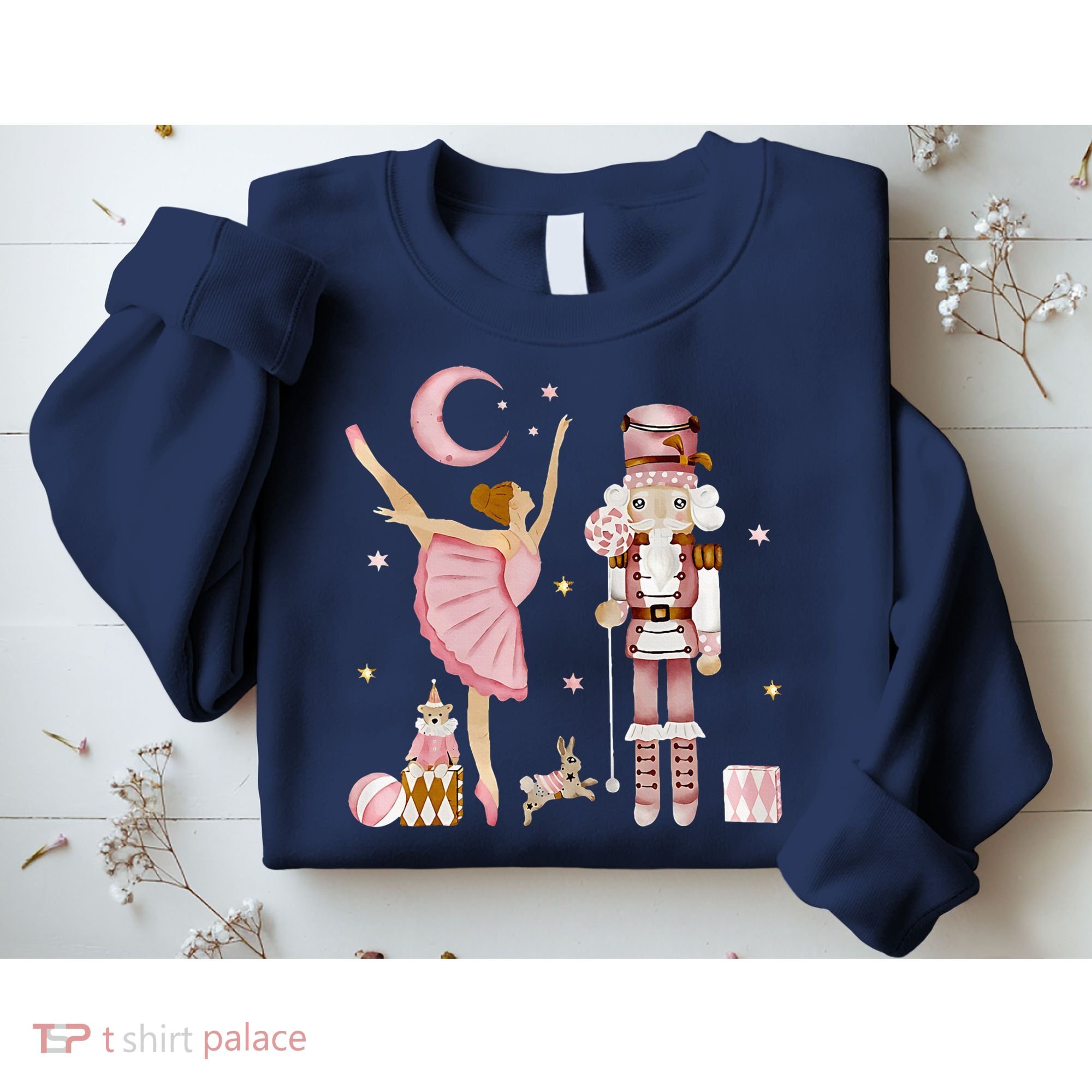 Retro Pink Sugar Plum Fairy Nutcracker Christmas Sweatshirt