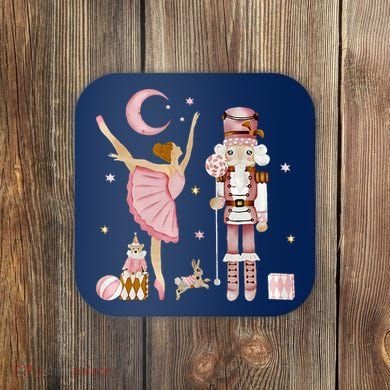 Retro Pink Sugar Plum Fairy Nutcracker Christmas Coaster