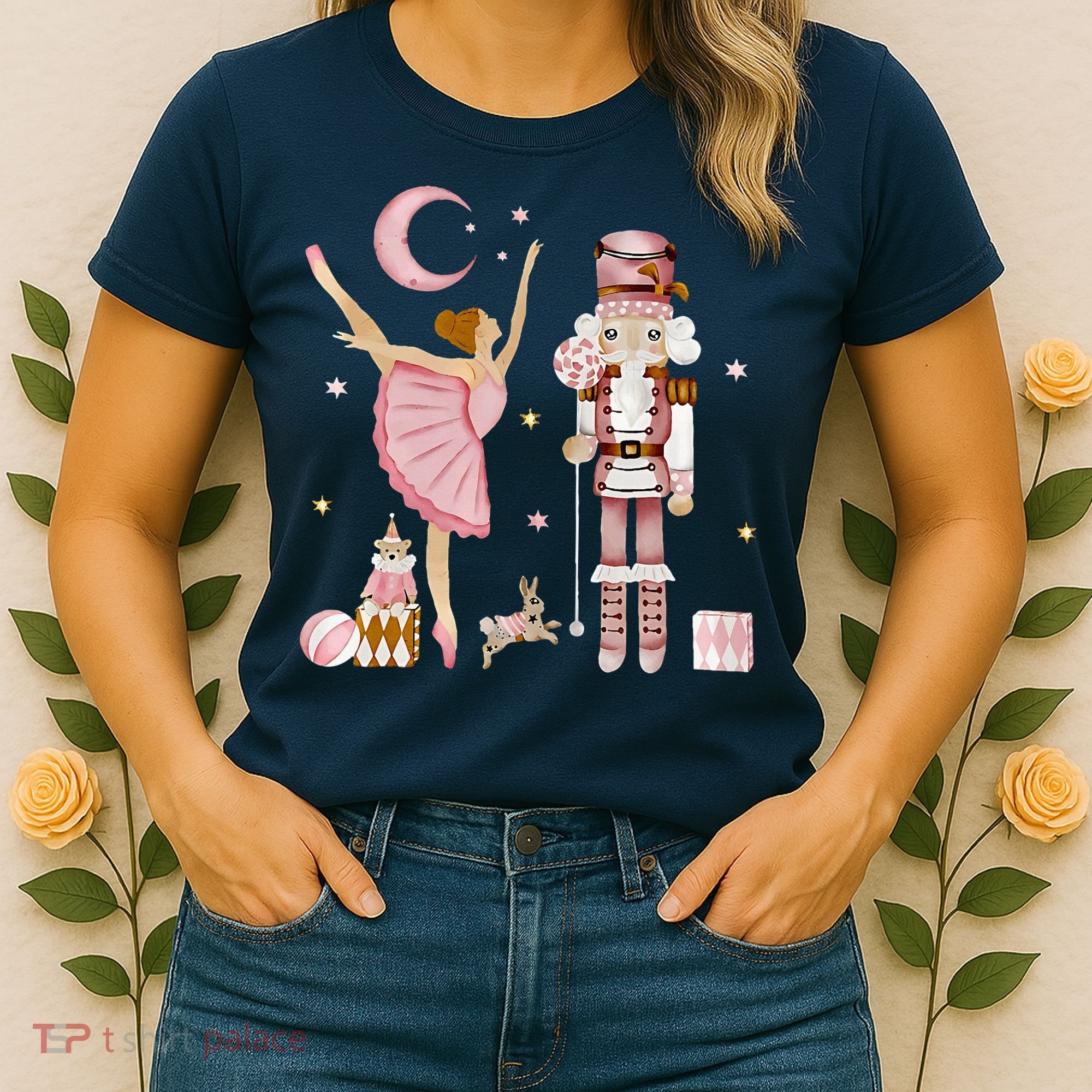 Retro Pink Sugar Plum Fairy Nutcracker Christmas Women's T-Shirt