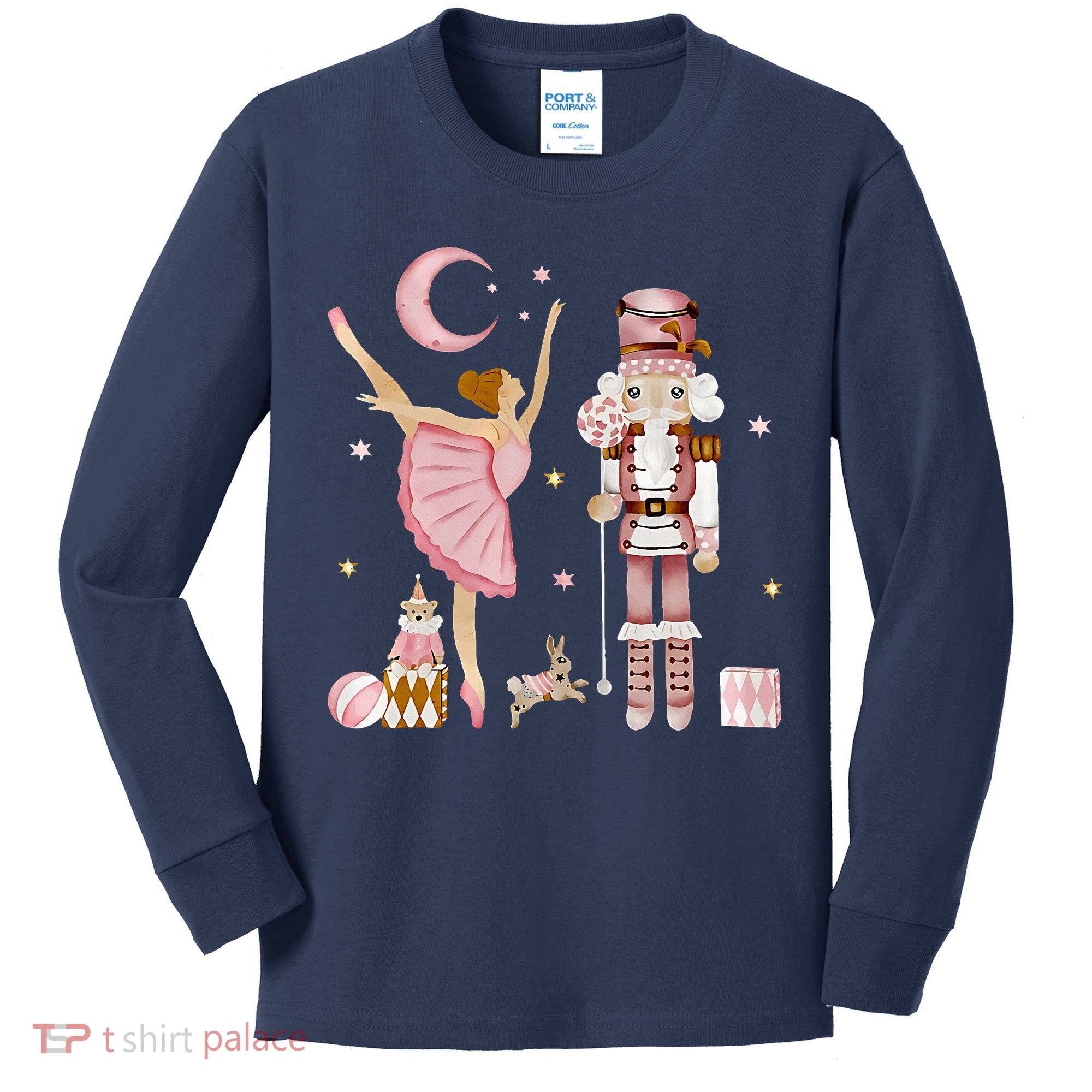 Retro Pink Sugar Plum Fairy Nutcracker Christmas Kids Long Sleeve Shirt