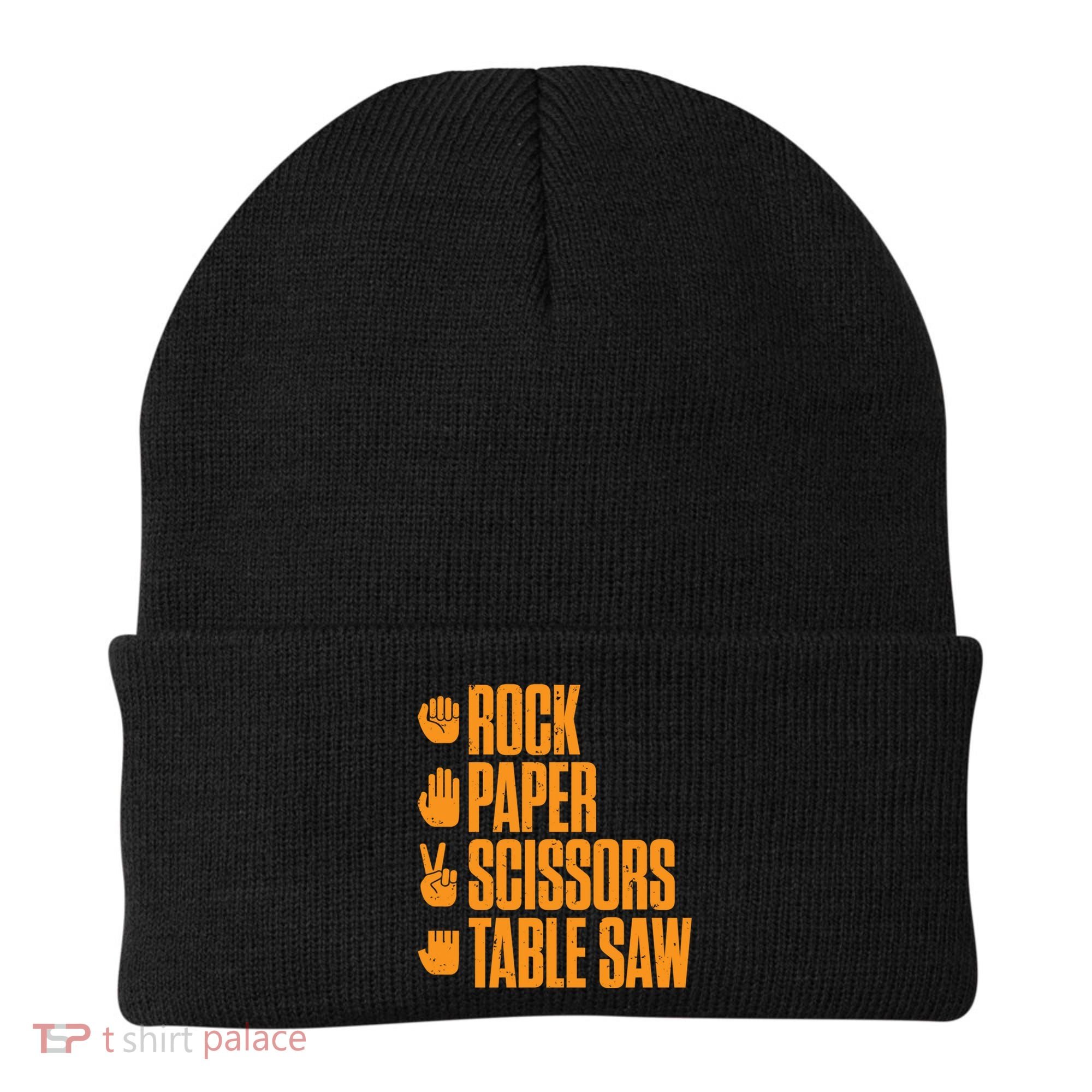 Rock Paper Scissors Table Saw Funny Carpenter Hoodie Beanie