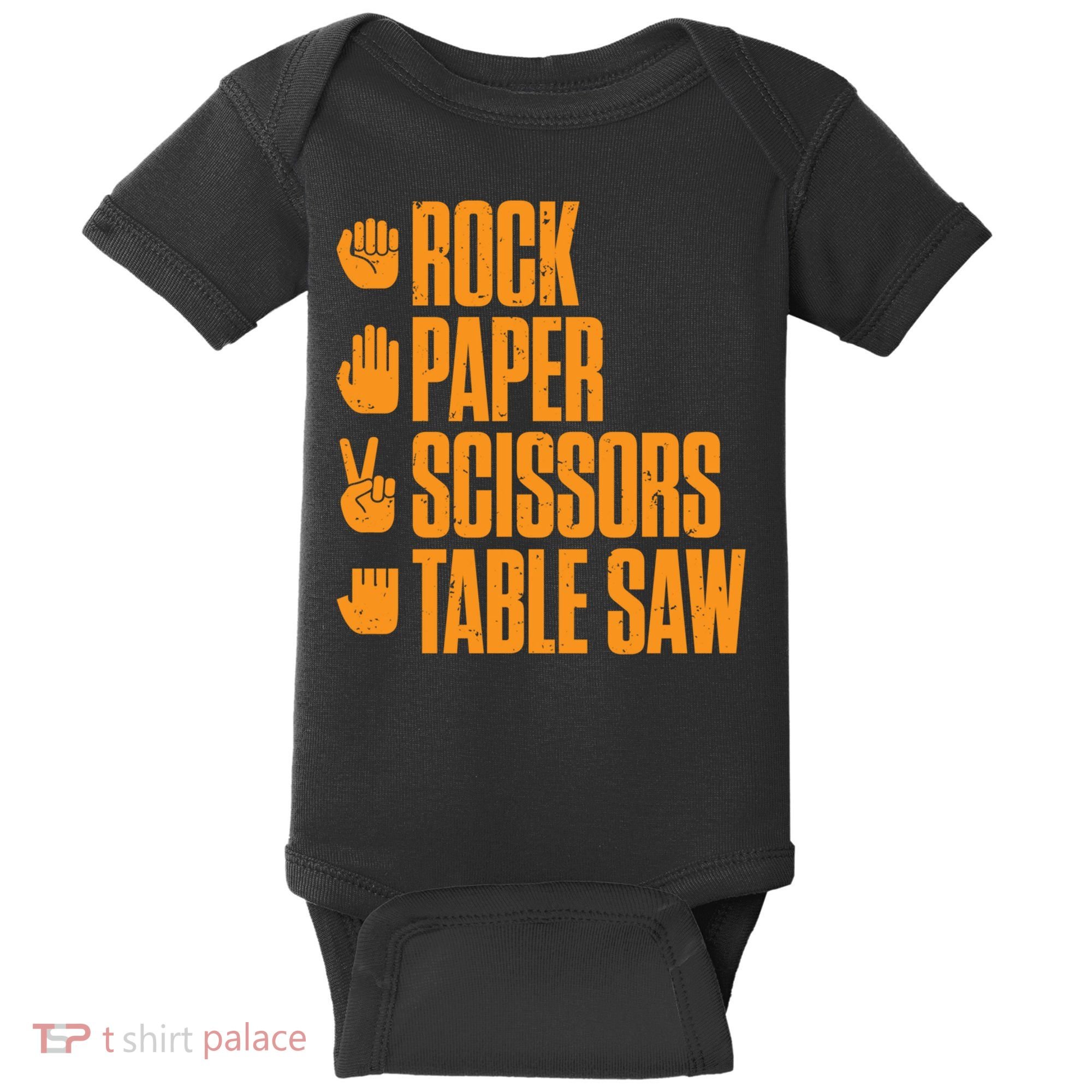 Rock Paper Scissors Table Saw Funny Carpenter Hoodie Baby Bodysuit