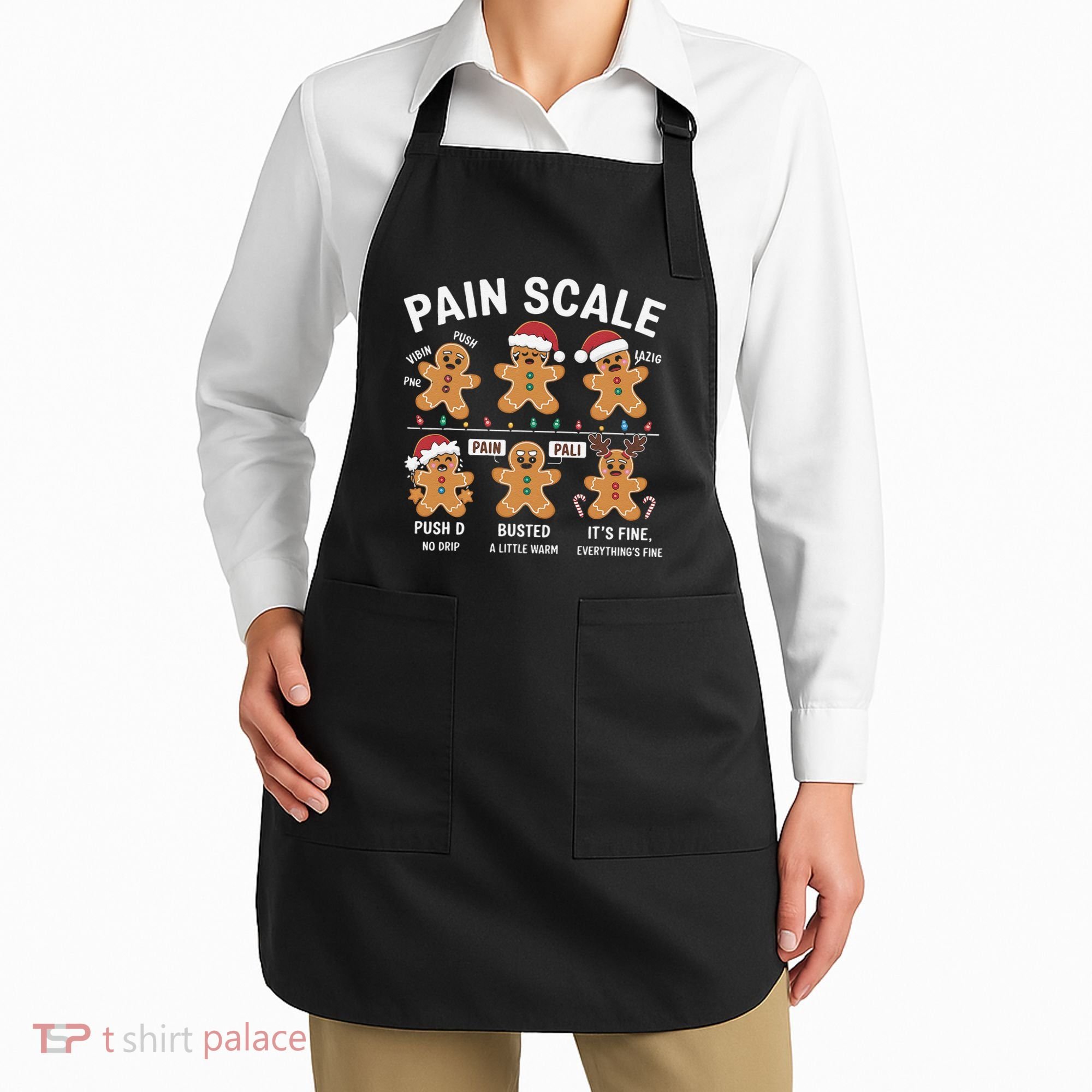 Retro Pain Scale Gingerbread Nurse Christmas Vibes Apron