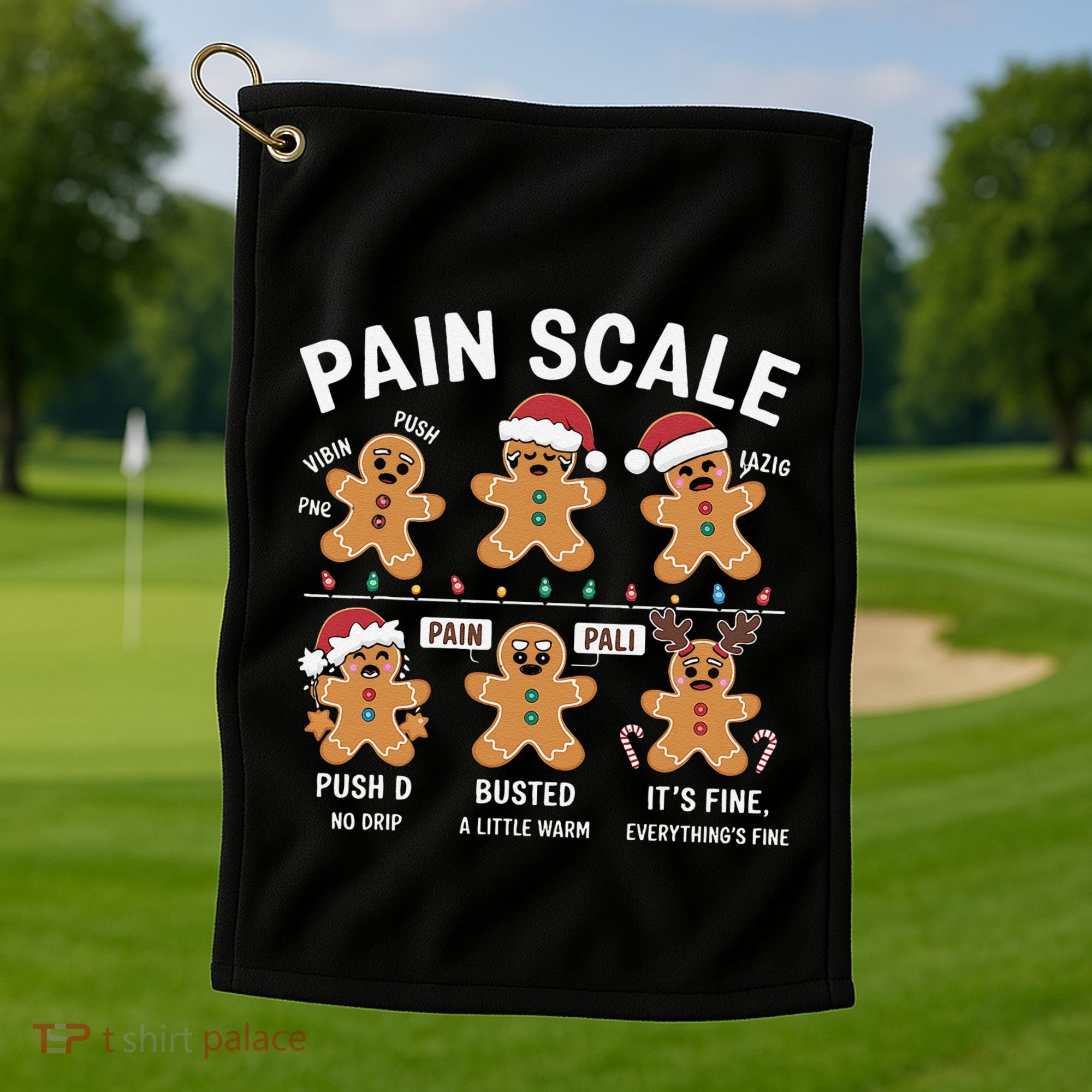 Retro Pain Scale Gingerbread Nurse Christmas Vibes Golf Towel