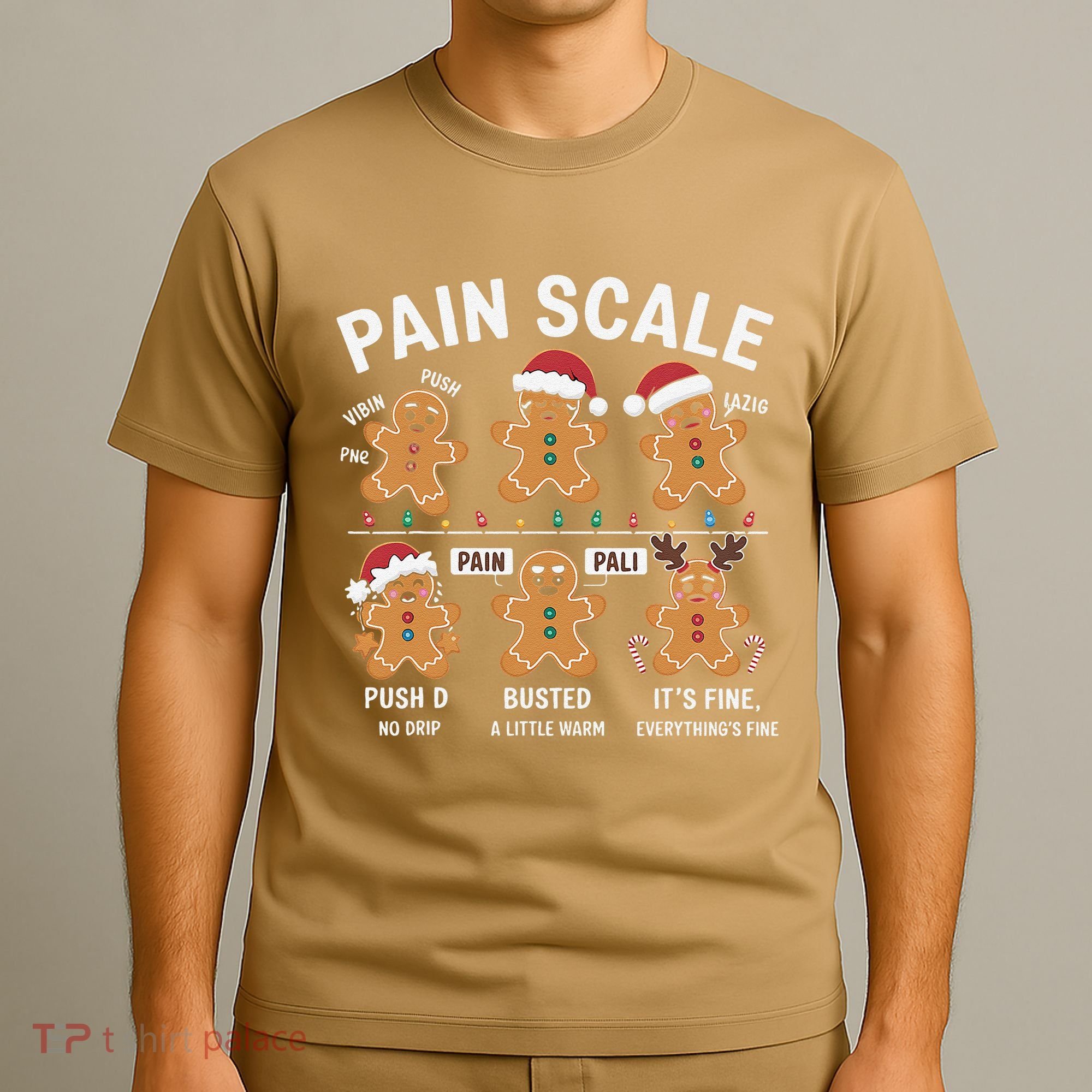 Retro Pain Scale Gingerbread Nurse Christmas Vibes T-Shirt