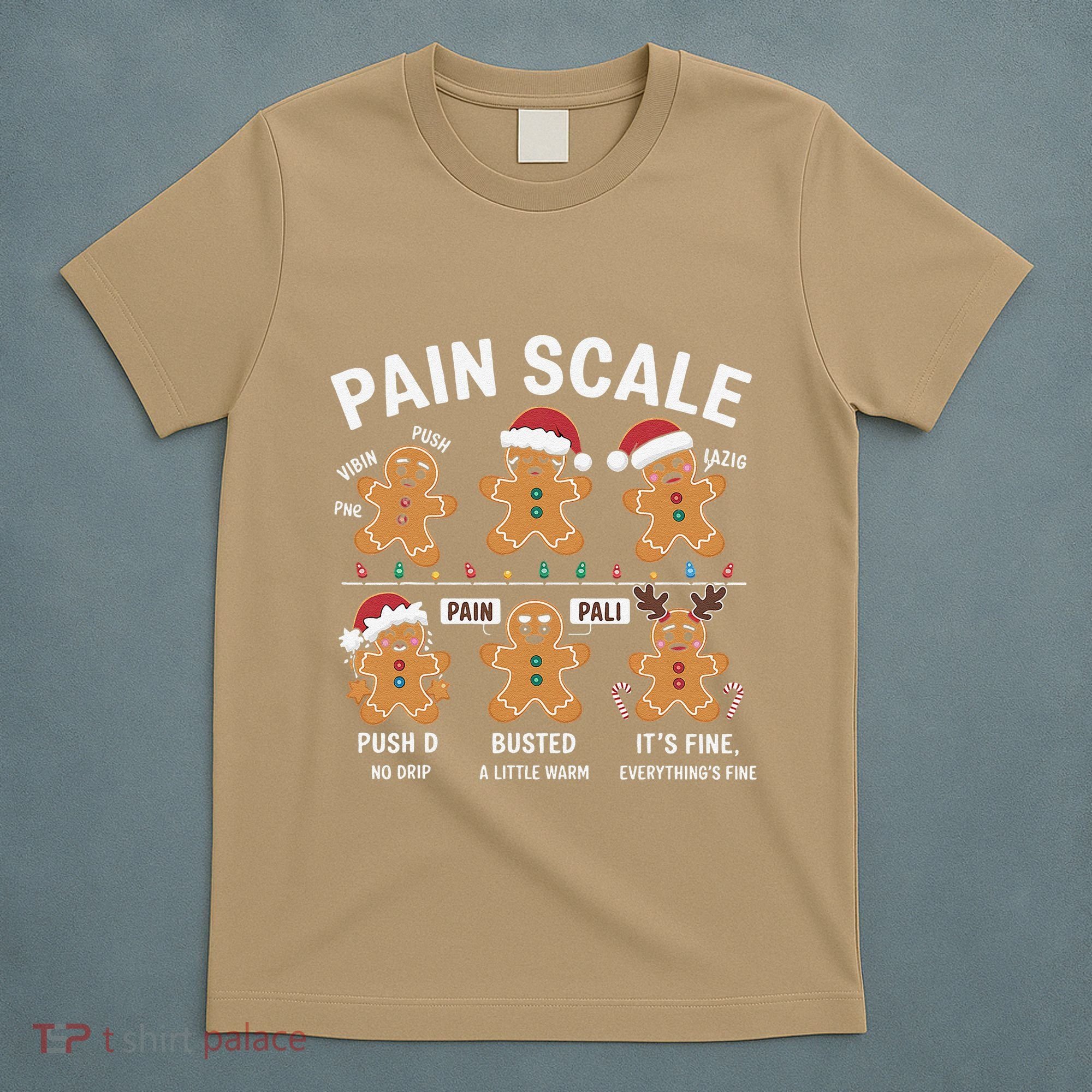 Retro Pain Scale Gingerbread Nurse Christmas Vibes T-Shirt