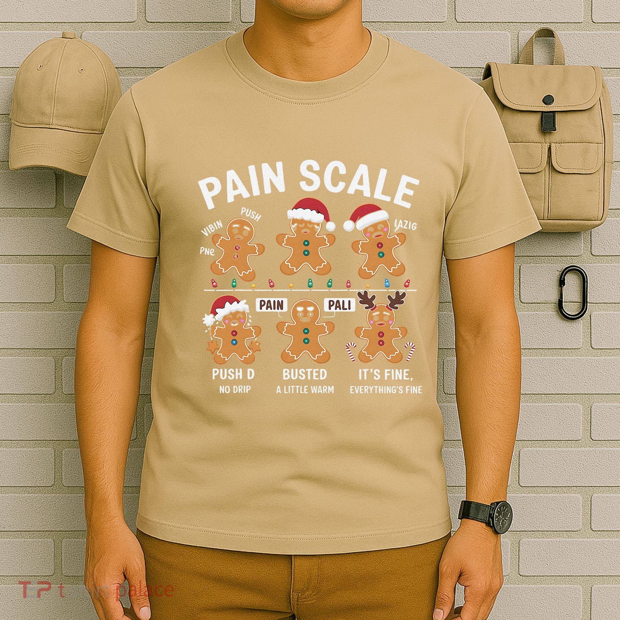 Retro Pain Scale Gingerbread Nurse Christmas Vibes T-Shirt