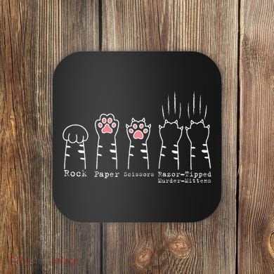 Rock Paper Scissors Cat Funny Kitten Cute Paw Coaster