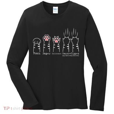 Rock Paper Scissors Cat Funny Kitten Cute Paw Women's Long Sleeve Shirt