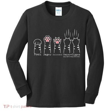 Rock Paper Scissors Cat Funny Kitten Cute Paw Kids Long Sleeve Shirt