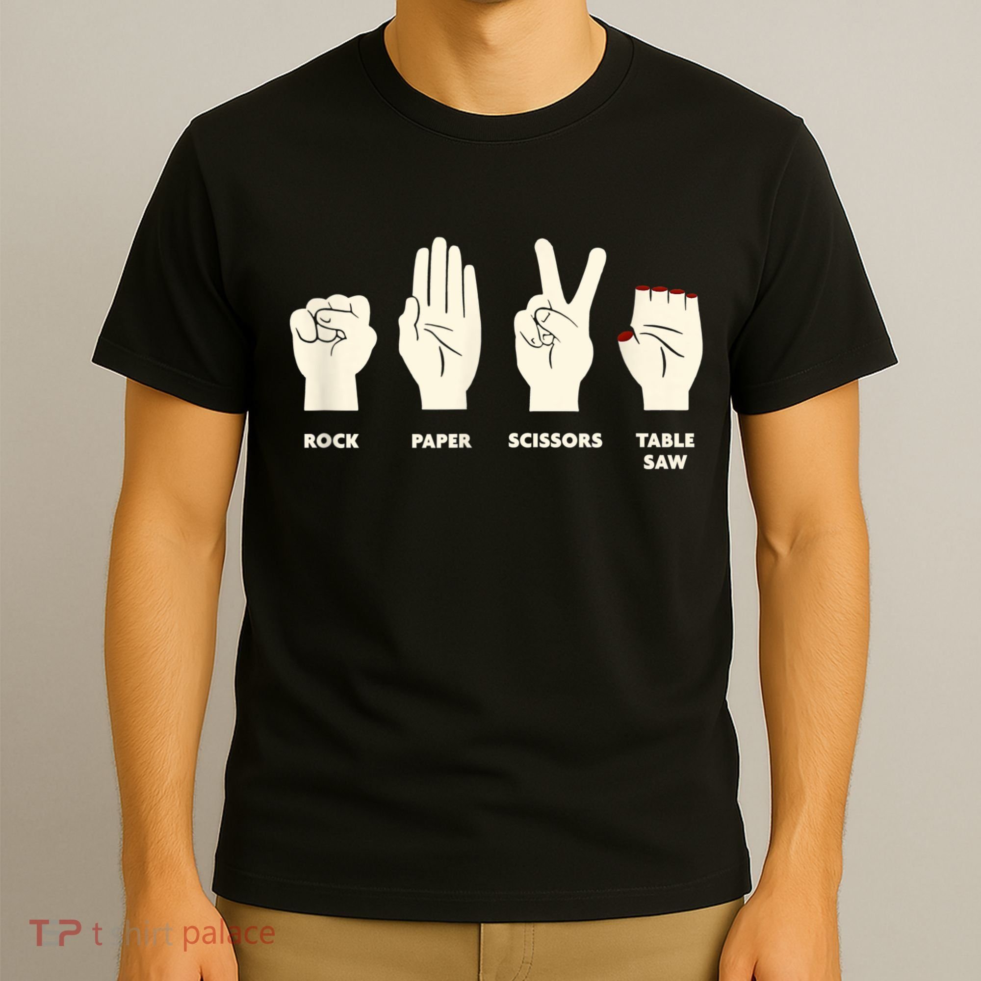 Rock Paper Scissors Table Saw Funny Carpenter Contractor T-Shirt
