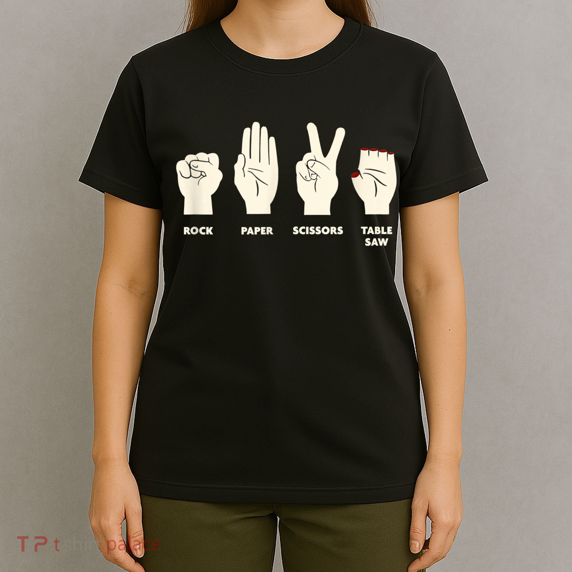 Rock Paper Scissors Table Saw Funny Carpenter Contractor T-Shirt