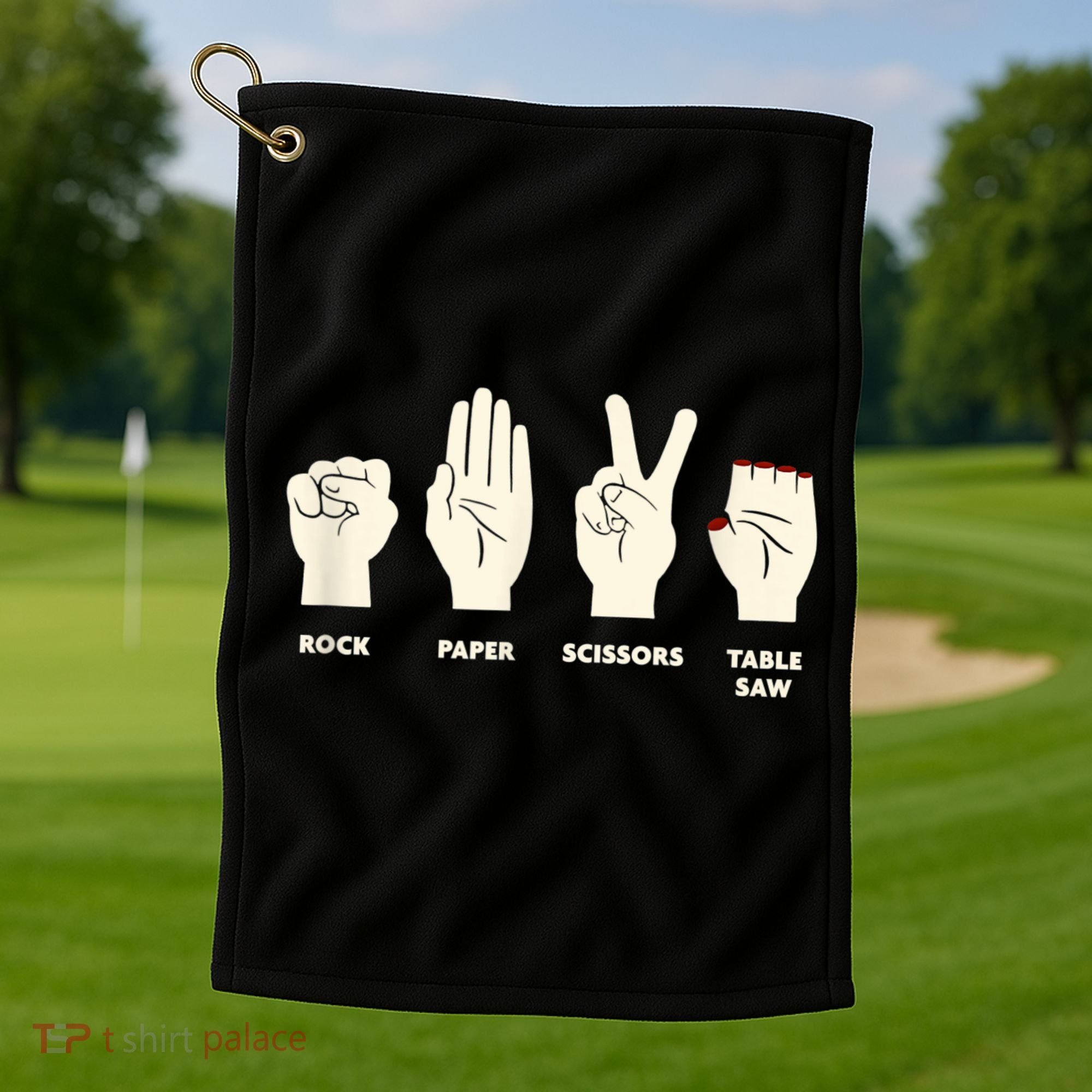 Rock Paper Scissors Table Saw Funny Carpenter Contractor Golf Towel