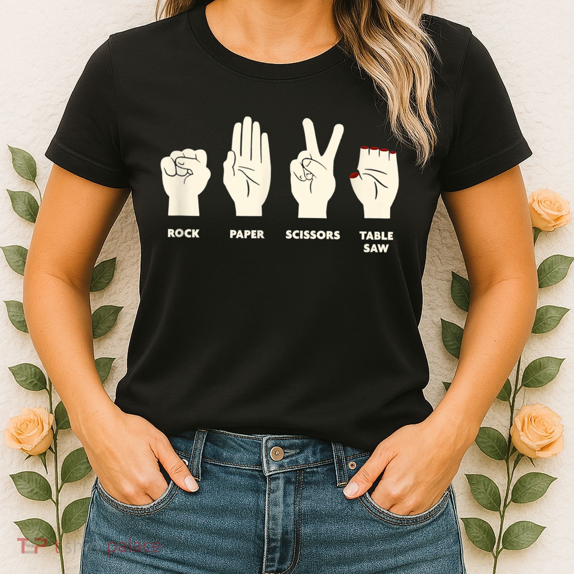 Rock Paper Scissors Table Saw Funny Carpenter Contractor Women's T-Shirt