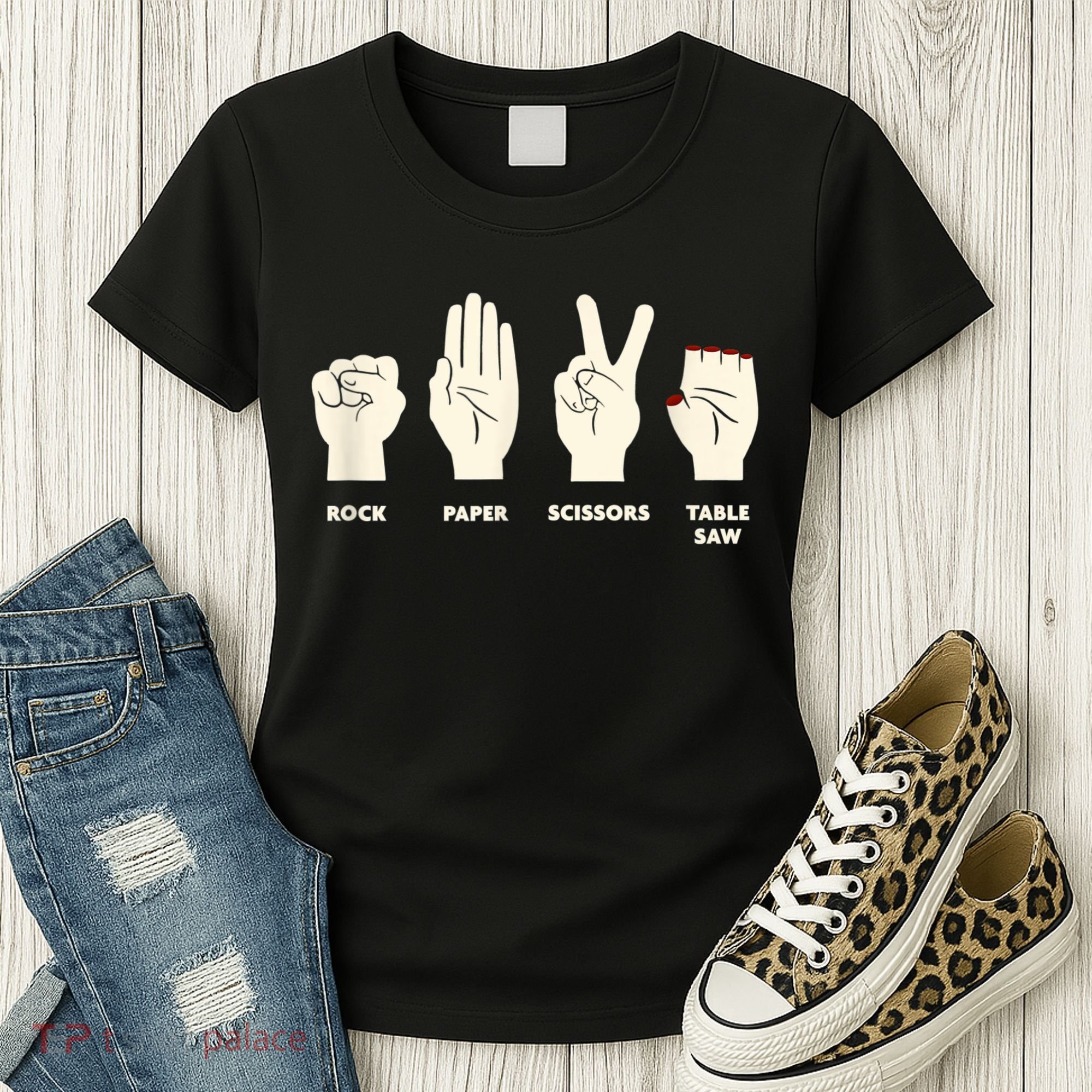 Rock Paper Scissors Table Saw Funny Carpenter Contractor Women's T-Shirt