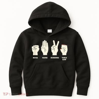 Rock Paper Scissors Table Saw Funny Carpenter Contractor Kids Hoodie