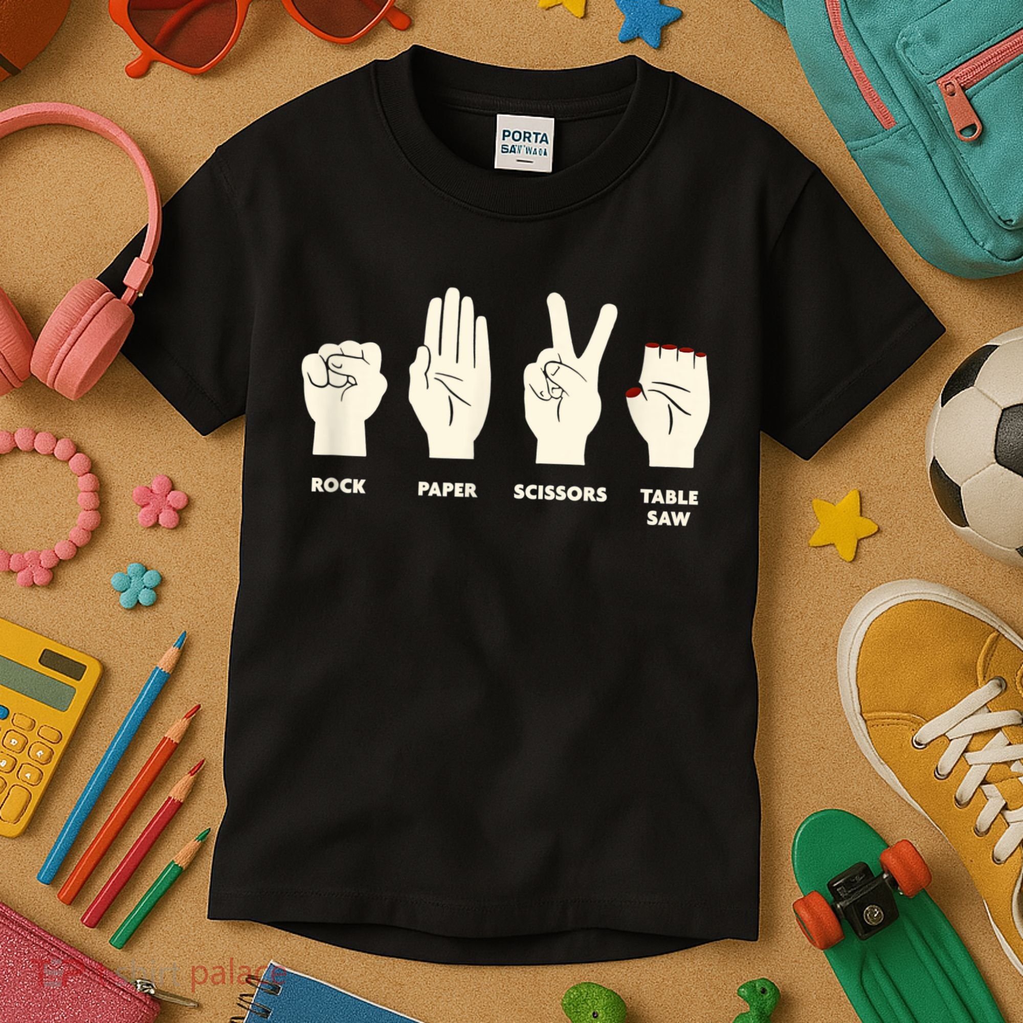 Rock Paper Scissors Table Saw Funny Carpenter Contractor Kids T-Shirt