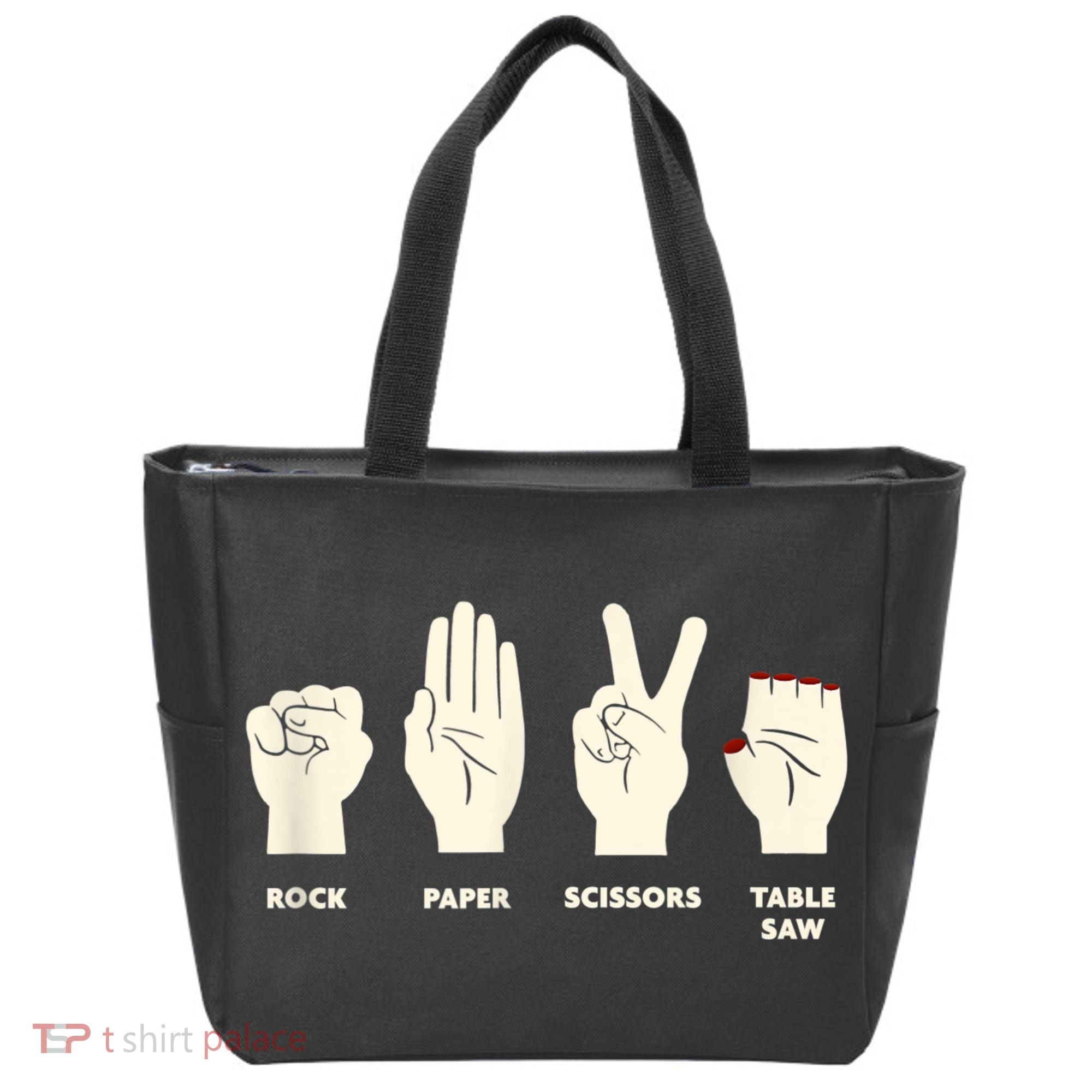 Rock Paper Scissors Table Saw Funny Carpenter Contractor Tote Bag