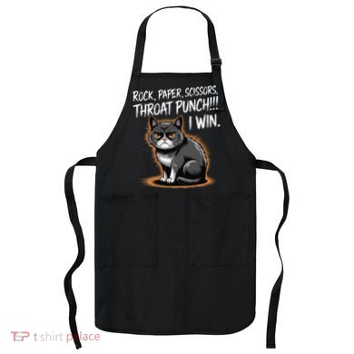 Rock Paper Scissors Throat Punch I Win Funny Cat Costume Apron