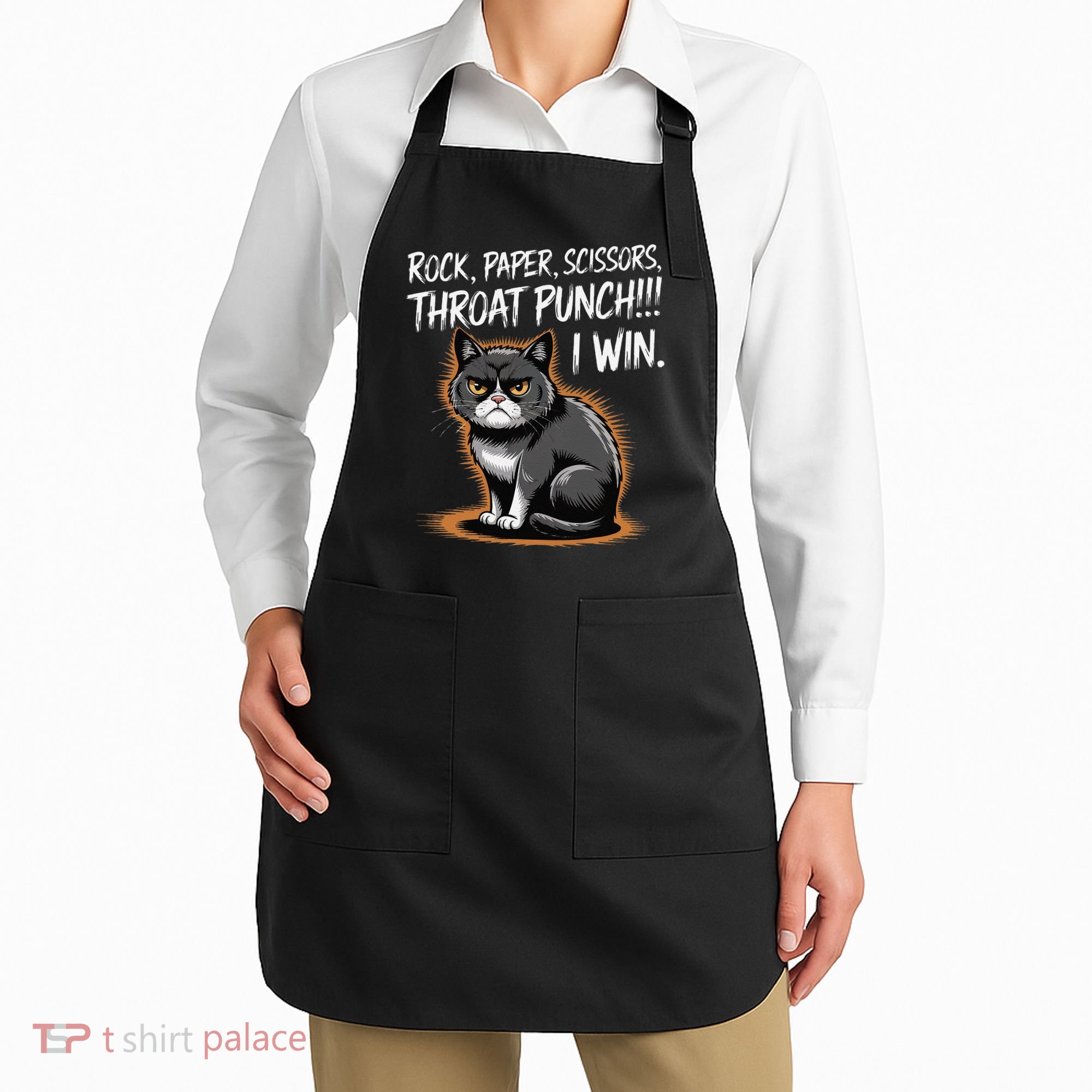Rock Paper Scissors Throat Punch I Win Funny Cat Costume Apron