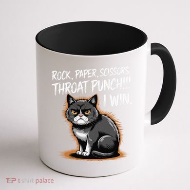 Rock Paper Scissors Throat Punch I Win Funny Cat Costume Coffee Mug back