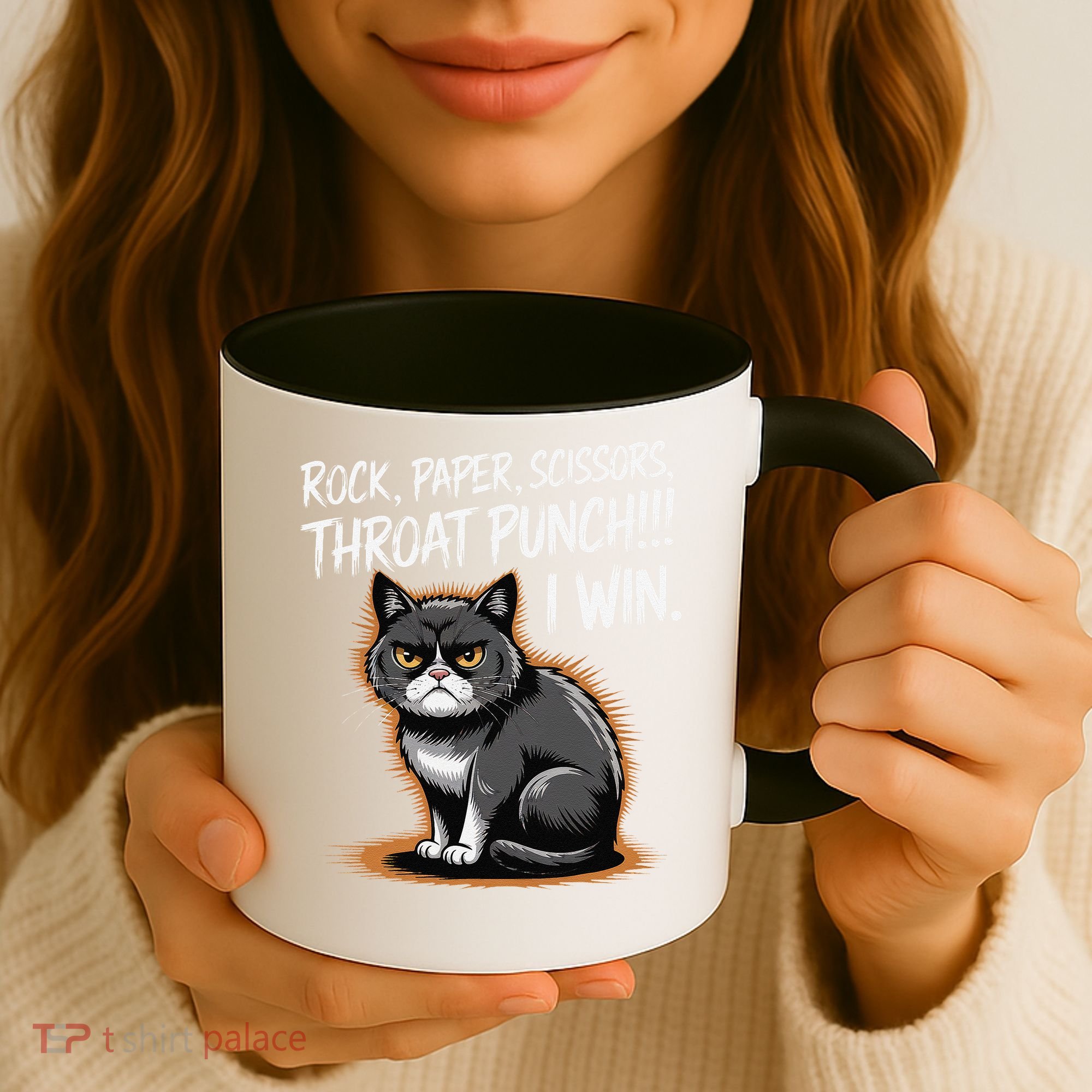 Rock Paper Scissors Throat Punch I Win Funny Cat Costume Coffee Mug