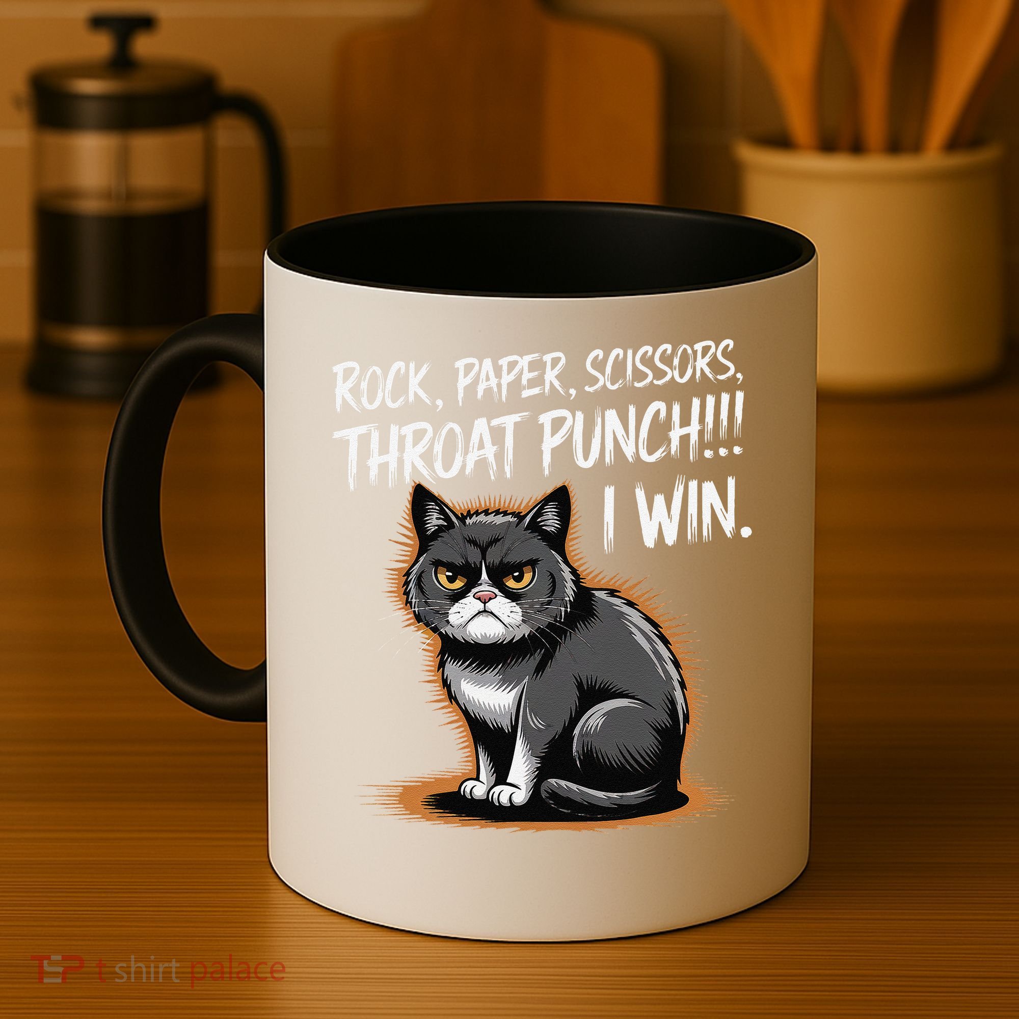 Rock Paper Scissors Throat Punch I Win Funny Cat Costume Coffee Mug