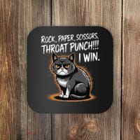 Rock Paper Scissors Throat Punch I Win Funny Cat Costume Coaster thumb 0