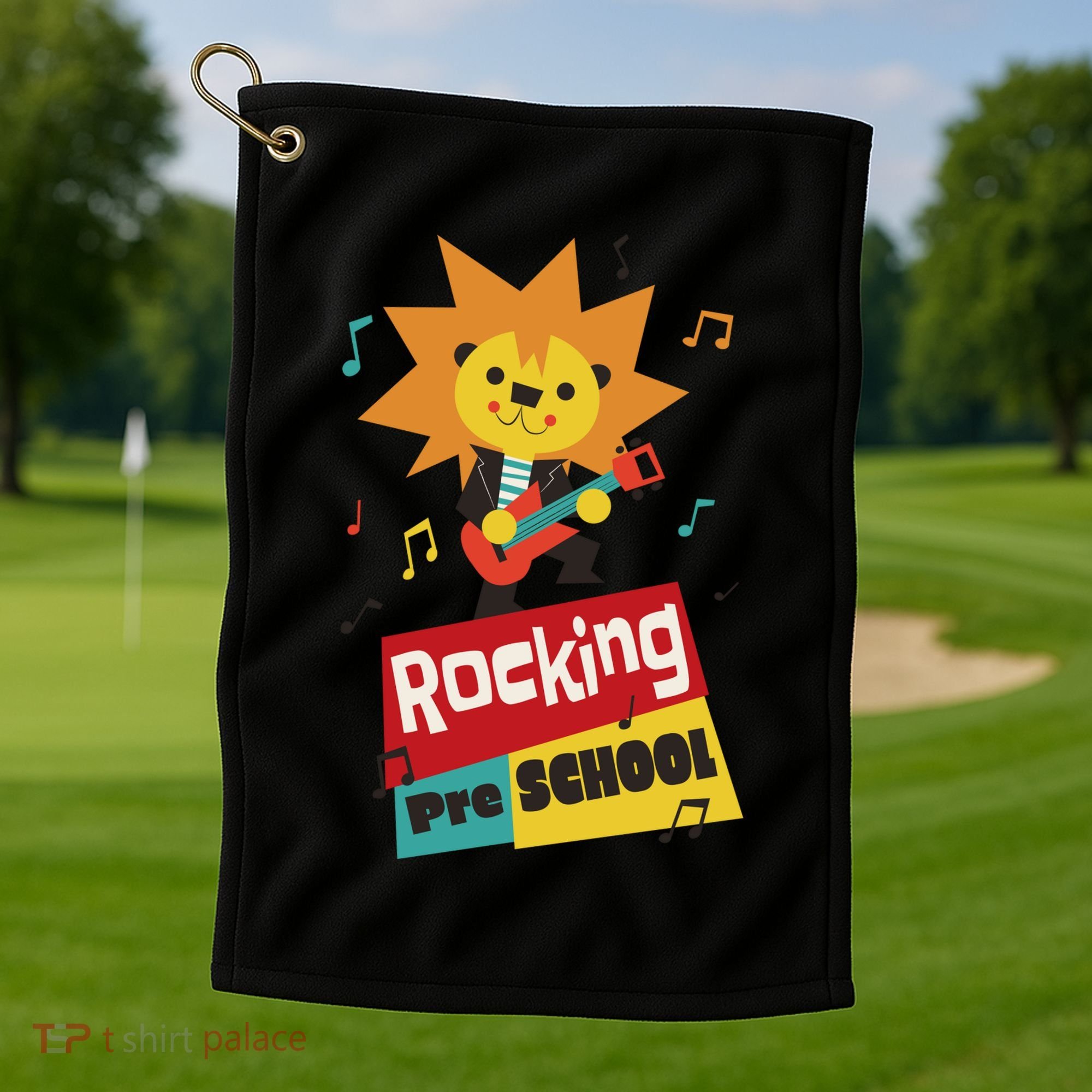 Rocking Pre School Lion Guitar Golf Towel