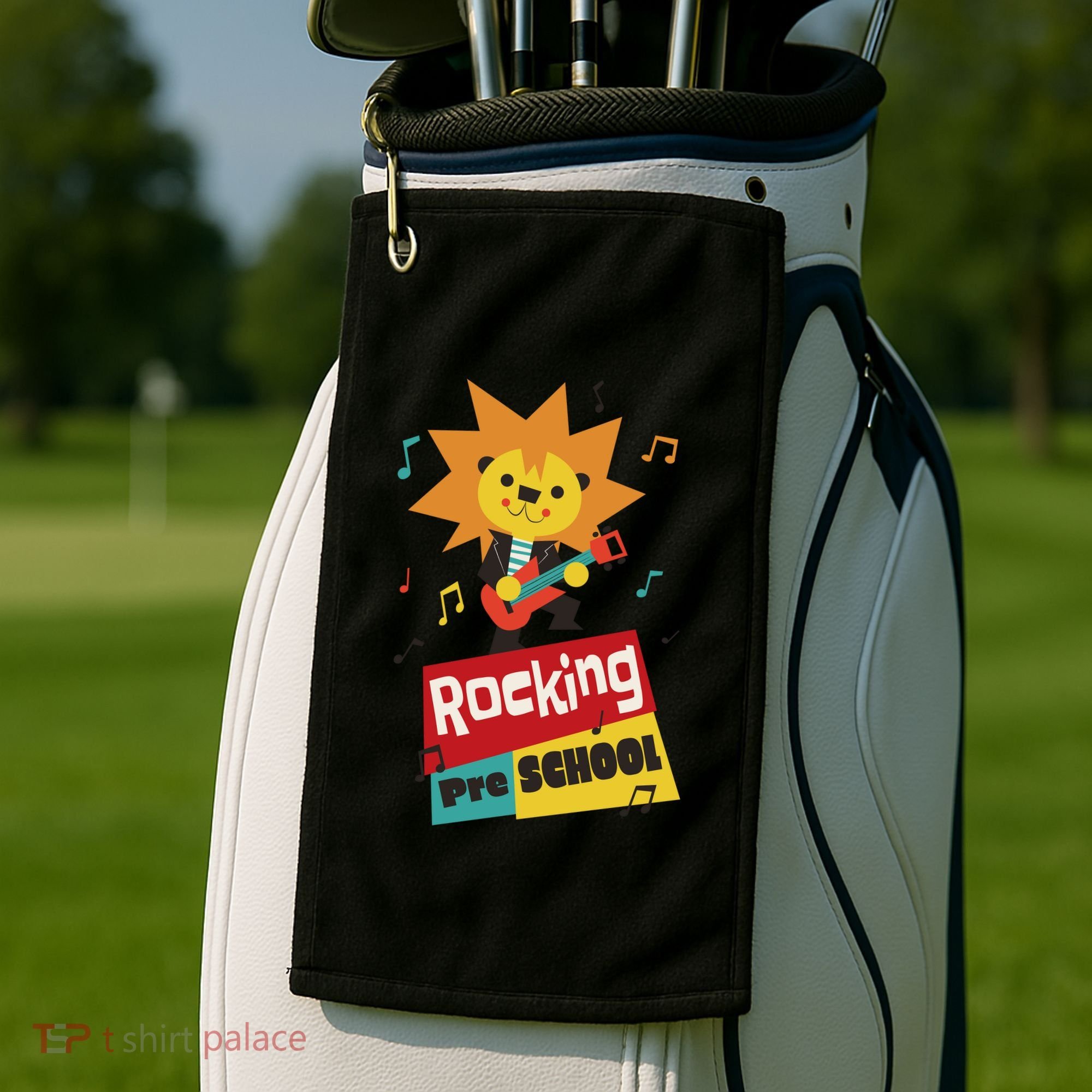 Rocking Pre School Lion Guitar Golf Towel