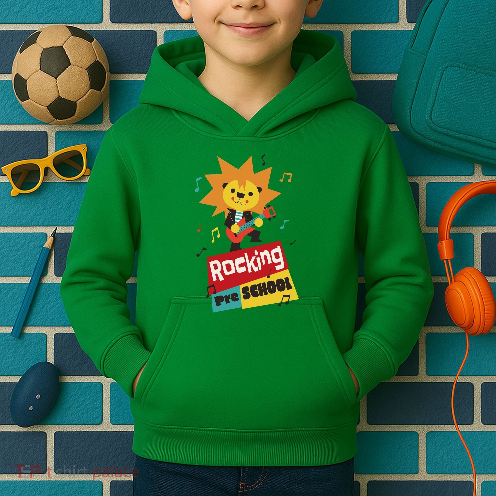 Rocking Pre School Lion Guitar Kids Hoodie