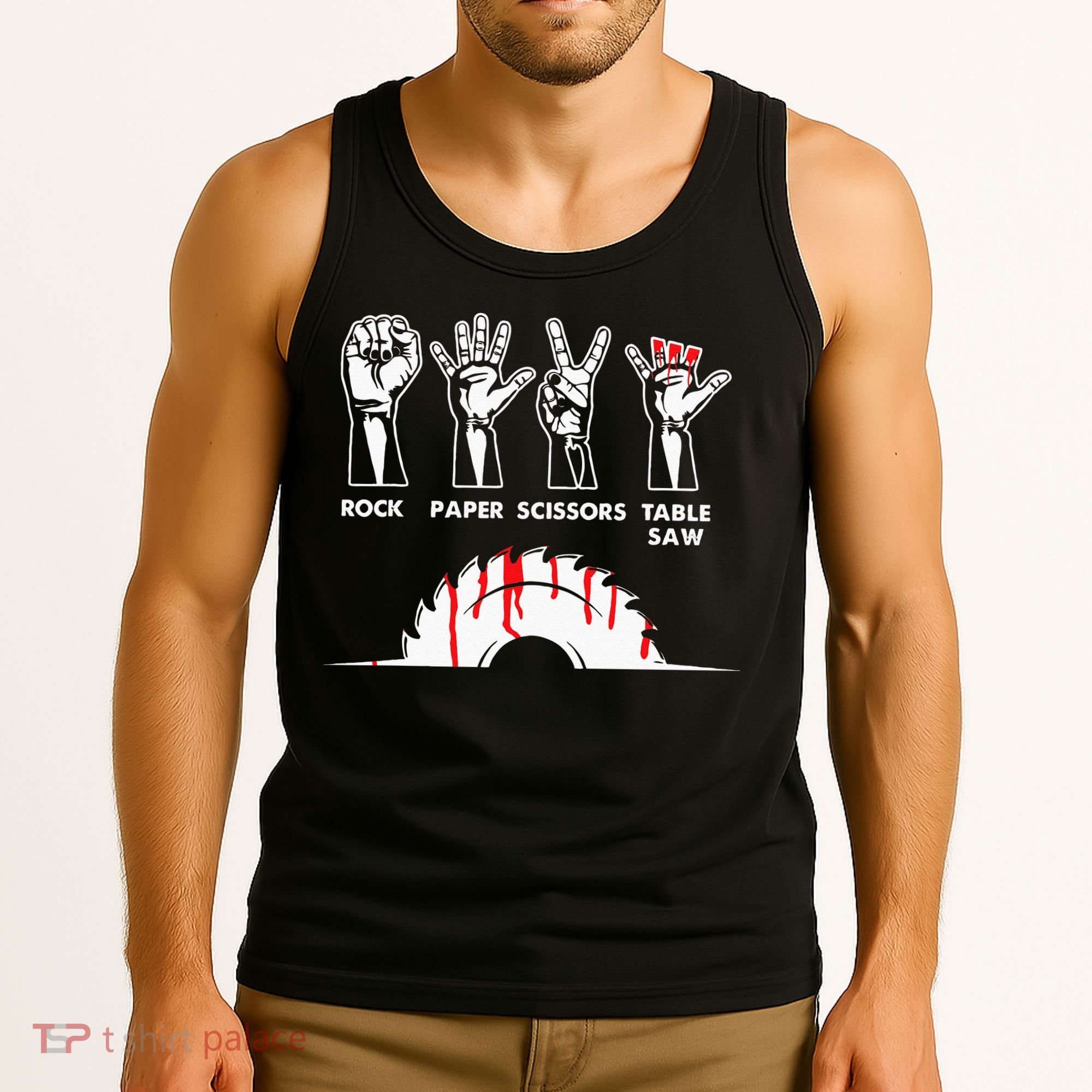 Rock Paper Scissors Table Saw Carpenter Craftsman Woodworker Tank Top