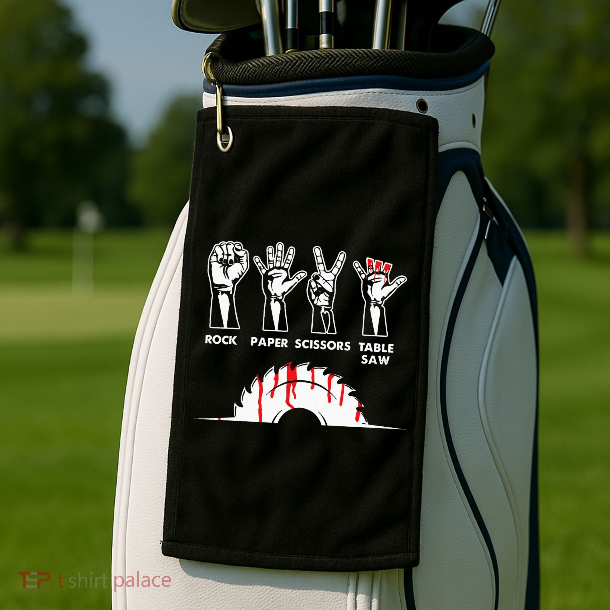 Rock Paper Scissors Table Saw Carpenter Craftsman Woodworker Golf Towel