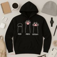 Rock Paper Scissors Hand Game Cute Paw Funny Cat Hoodie thumb 3