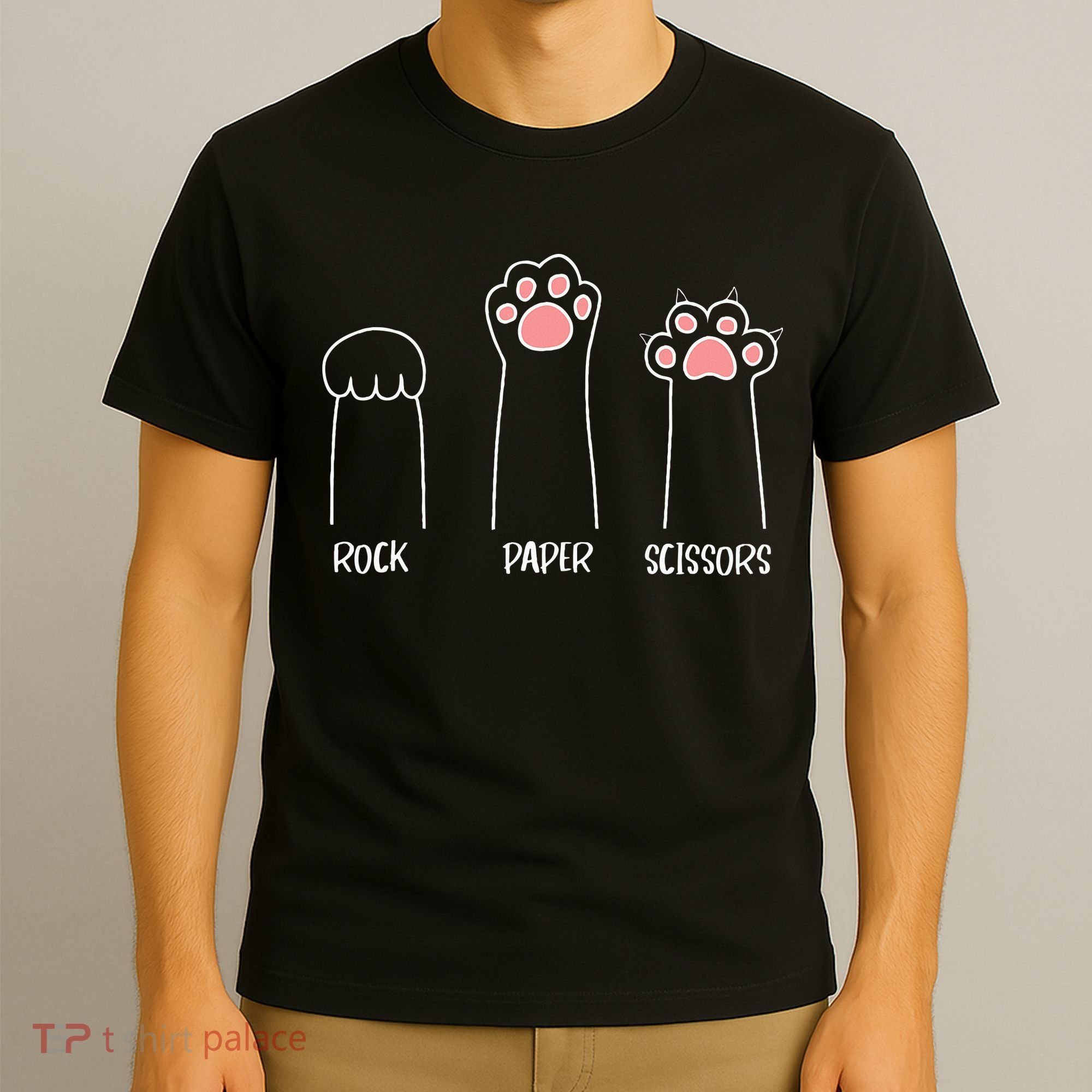 Rock Paper Scissors Hand Game Cute Paw Funny Cat T-Shirt