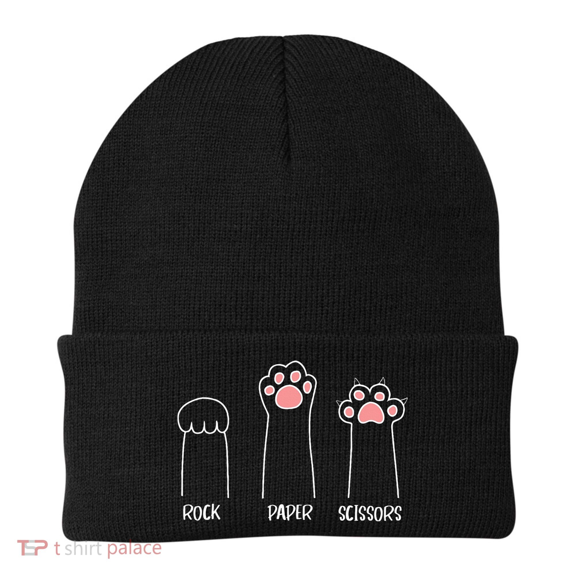Rock Paper Scissors Hand Game Cute Paw Funny Cat Beanie