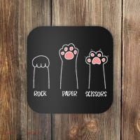 Rock Paper Scissors Hand Game Cute Paw Funny Cat Coaster thumb 0