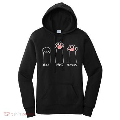 Rock Paper Scissors Hand Game Cute Paw Funny Cat Women's Hoodie