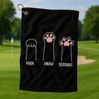 Rock Paper Scissors Hand Game Cute Paw Funny Cat Golf Towel thumb 1