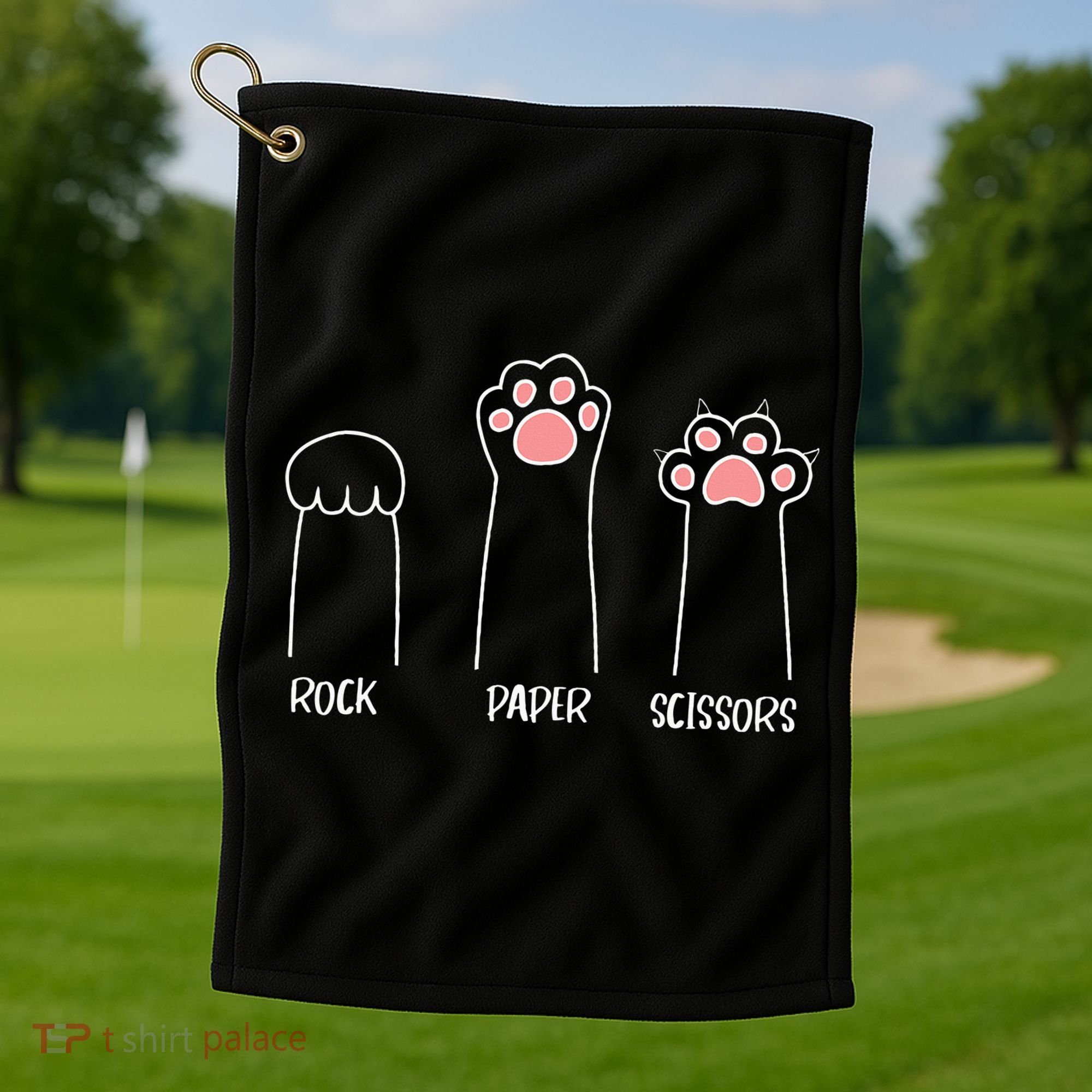 Rock Paper Scissors Hand Game Cute Paw Funny Cat Golf Towel