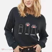 Rock Paper Scissors Hand Game Cute Paw Funny Cat Cropped Pullover Crew thumb 2