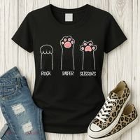 Rock Paper Scissors Hand Game Cute Paw Funny Cat Women's T-Shirt thumb 3