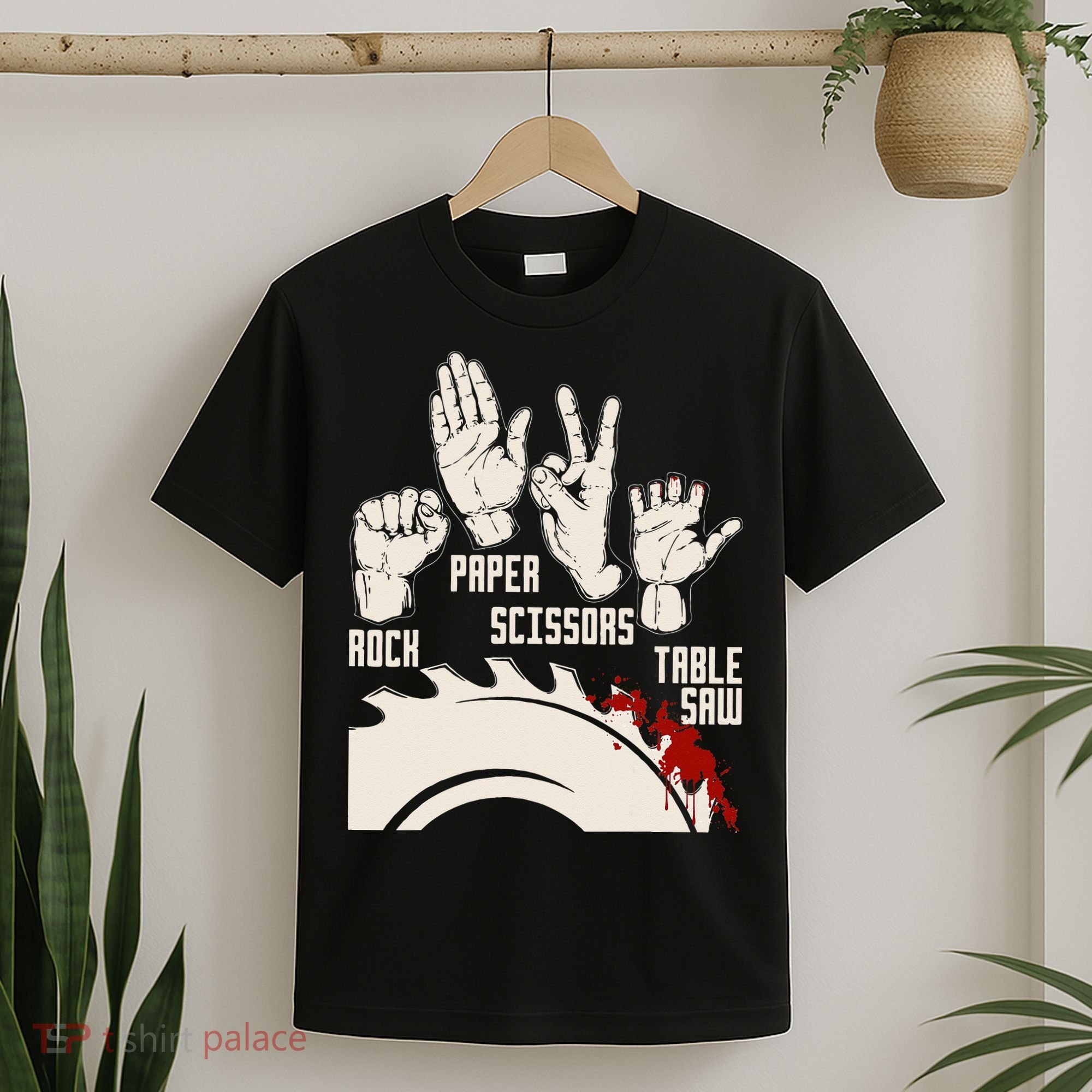 Rock Paper Scissors Table Saw Funny Woodworking Carpenter T-Shirt